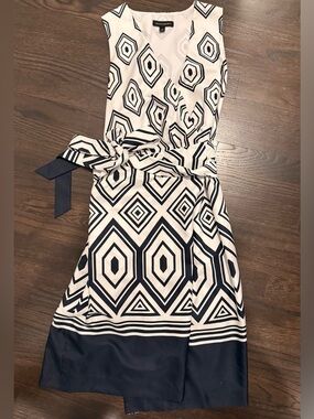 Banana Republic Navy & White Geometric Wrap Midi Dress